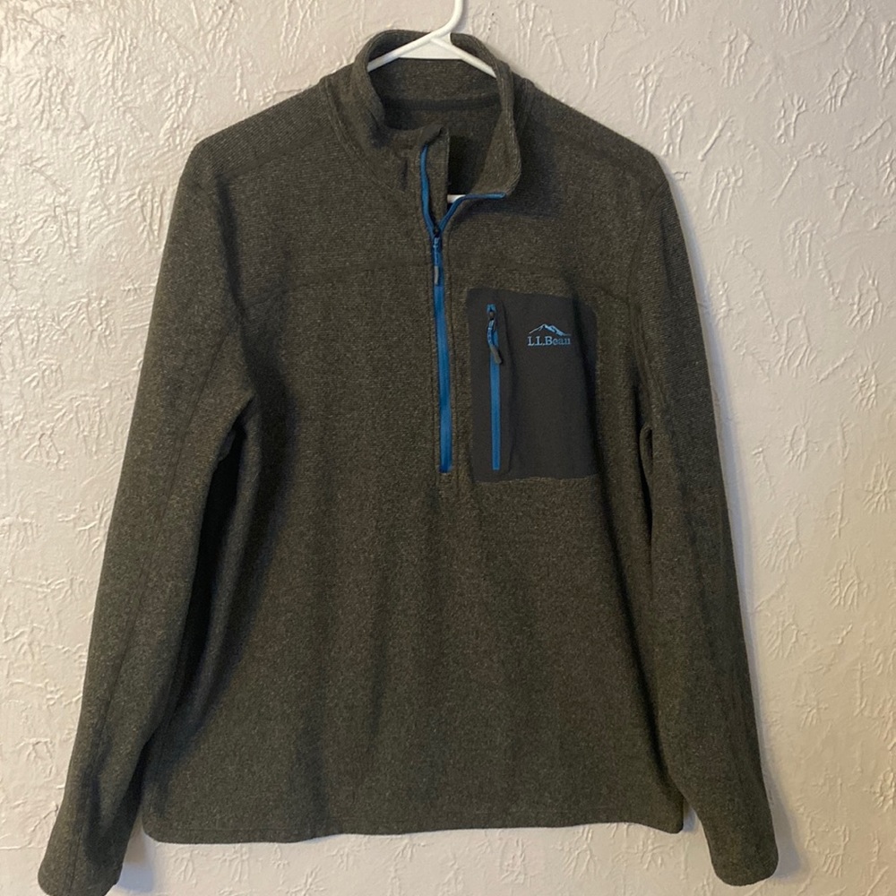 L.L. Bean Men’s Gray & Blue 1/4 Zip Fleece Pullover - L